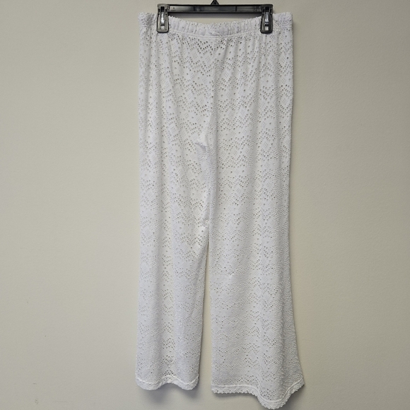 O'rageous Lace Sheer Wide Leg Swim Cover Up Pants White L - Picture 3 of 7